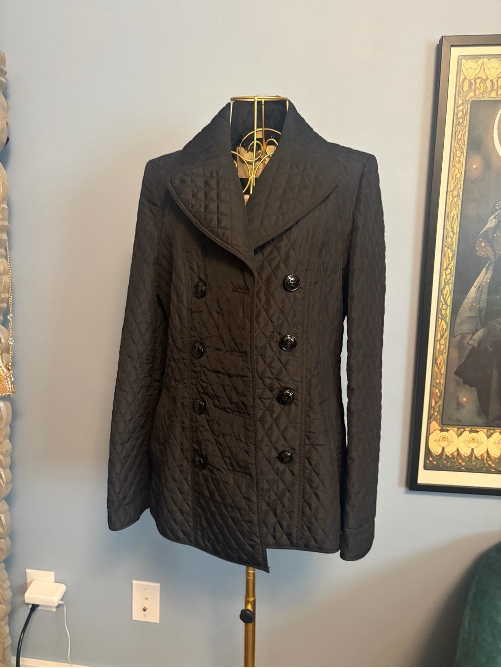 Burberry Black Quilted Double-Breasted Pea Coat